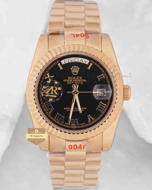 Latest Collection 36 Yellow Gold With Black Dial Roman Figure Automatic Watch Zr Factory