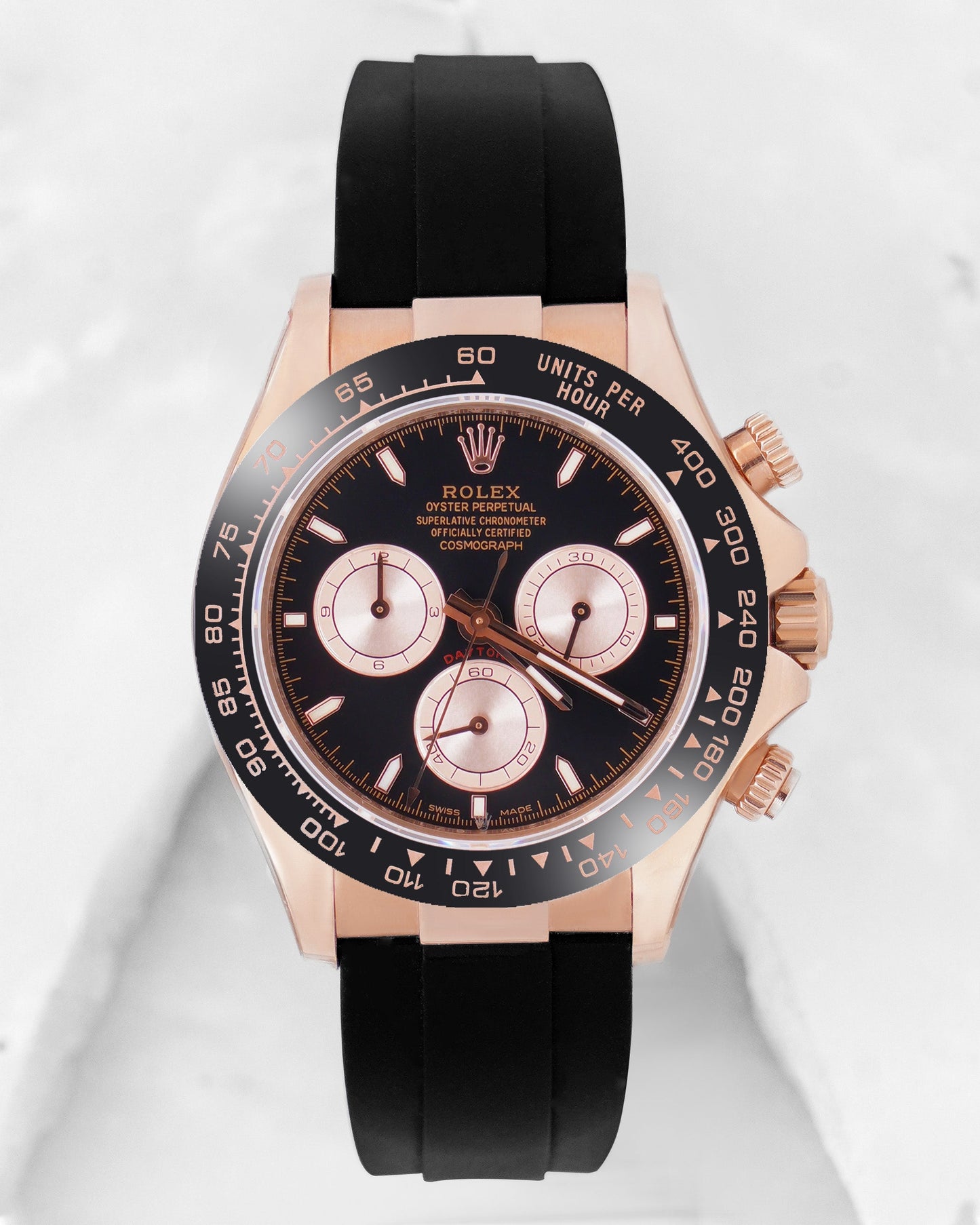 Latest Collection 40 Rose Gold Case With Black Dial With Pvc Strap BP Made