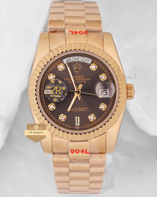Latest Collection 36 Yellow Gold With Gray Dial Stone Figure & Automatic Watch Zr Factory