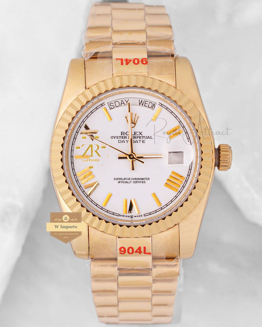 Latest Collection 36 Yellow Gold With White Dial Roman Figure Automatic Watch Zr Factory