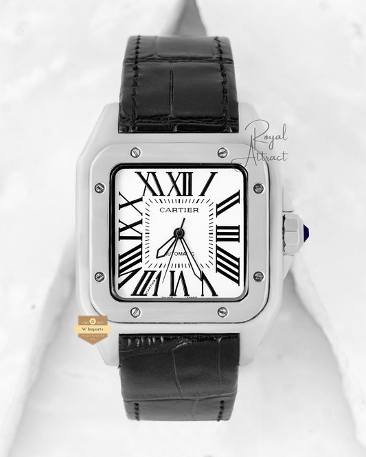 Latest Collection All Silver Case With Dial Leather Strap