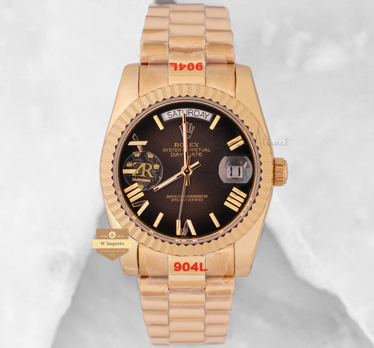 Latest Collection 36 Yellow Gold With Charcoal Gray Dial Roman Figure Automatic Watch Zr Factory