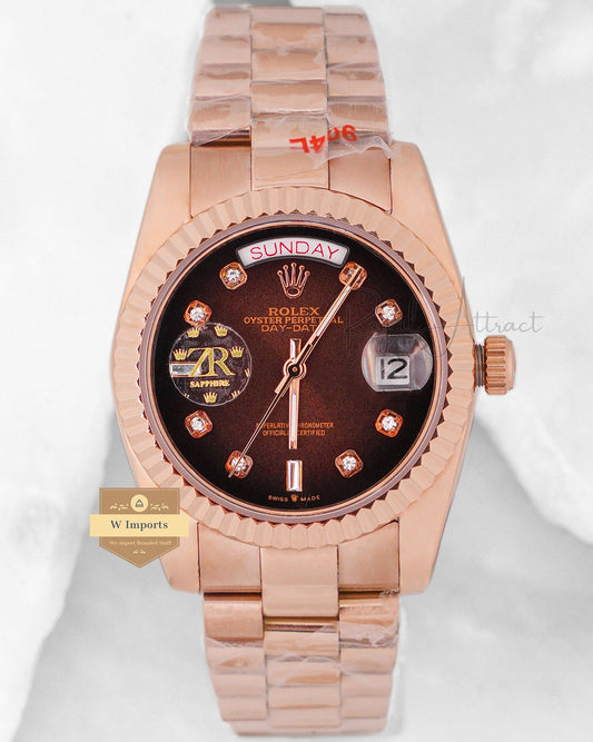 Latest Collection 36 Rose Gold With Chocolate Brown Dial Stone Numeral & Fluted Bezel ZR Factory