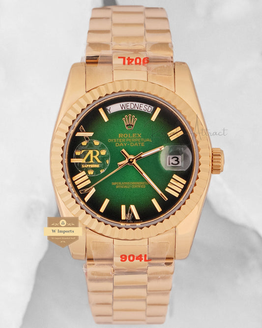 Latest Collection 36 Yellow Gold With Green Dial Roman Figure Automatic Watch Zr Factory