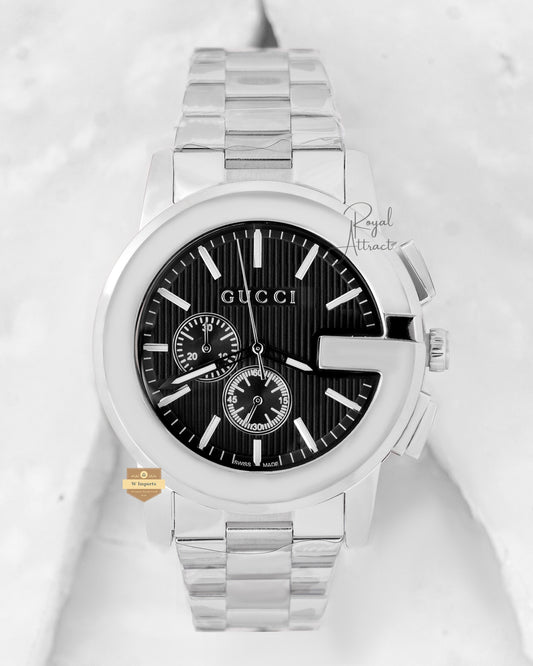 Latest Collection Chronograph Silver With Black Dial Chain Watch