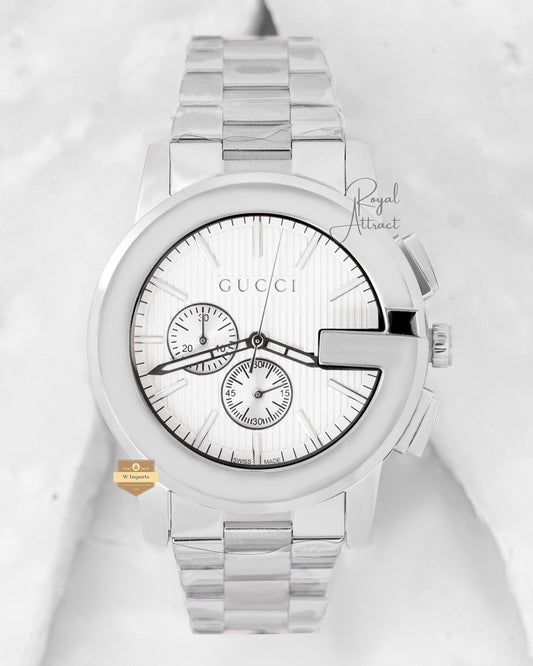 LATEST COLLECTION CHRONOGRAPH SILVER WITH WHITE DIAL CHAIN WATCH