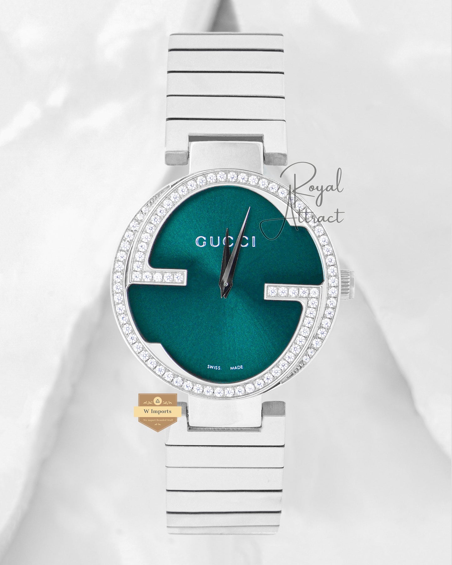 Latest Collection Silver With Sea green Dial Stone bezel Unisex Watch