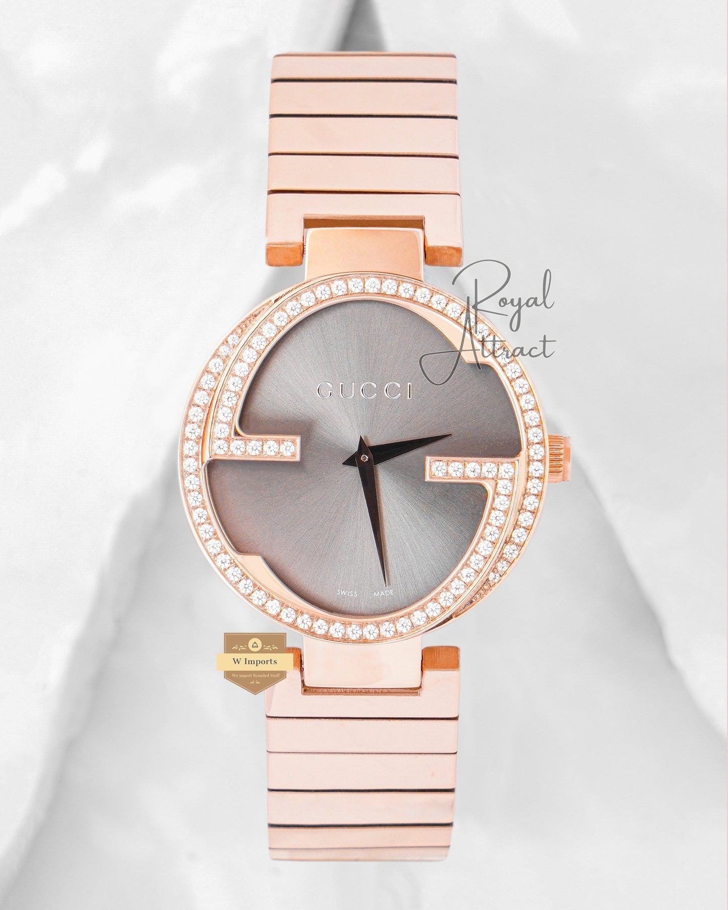 Latest Collection Rose Gold With Gray Dial Stone bezel Unisex Watch