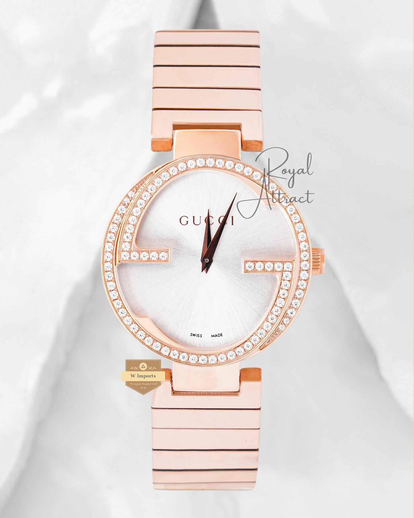 Latest Collection Rose Gold With Silver Dial Stone bezel Unisex Watch