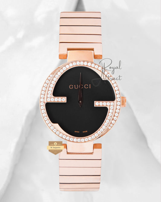 Latest Collection Rose Gold With Black Dial Stone bezel Unisex Watch