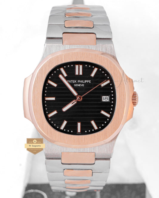Latest Collection Two Tone Rose Gold With Black Dial Automatic Watch