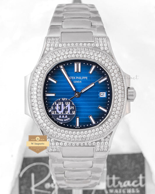 Latest Collection Silver Stone Case With Blue Dial Automatic Watch