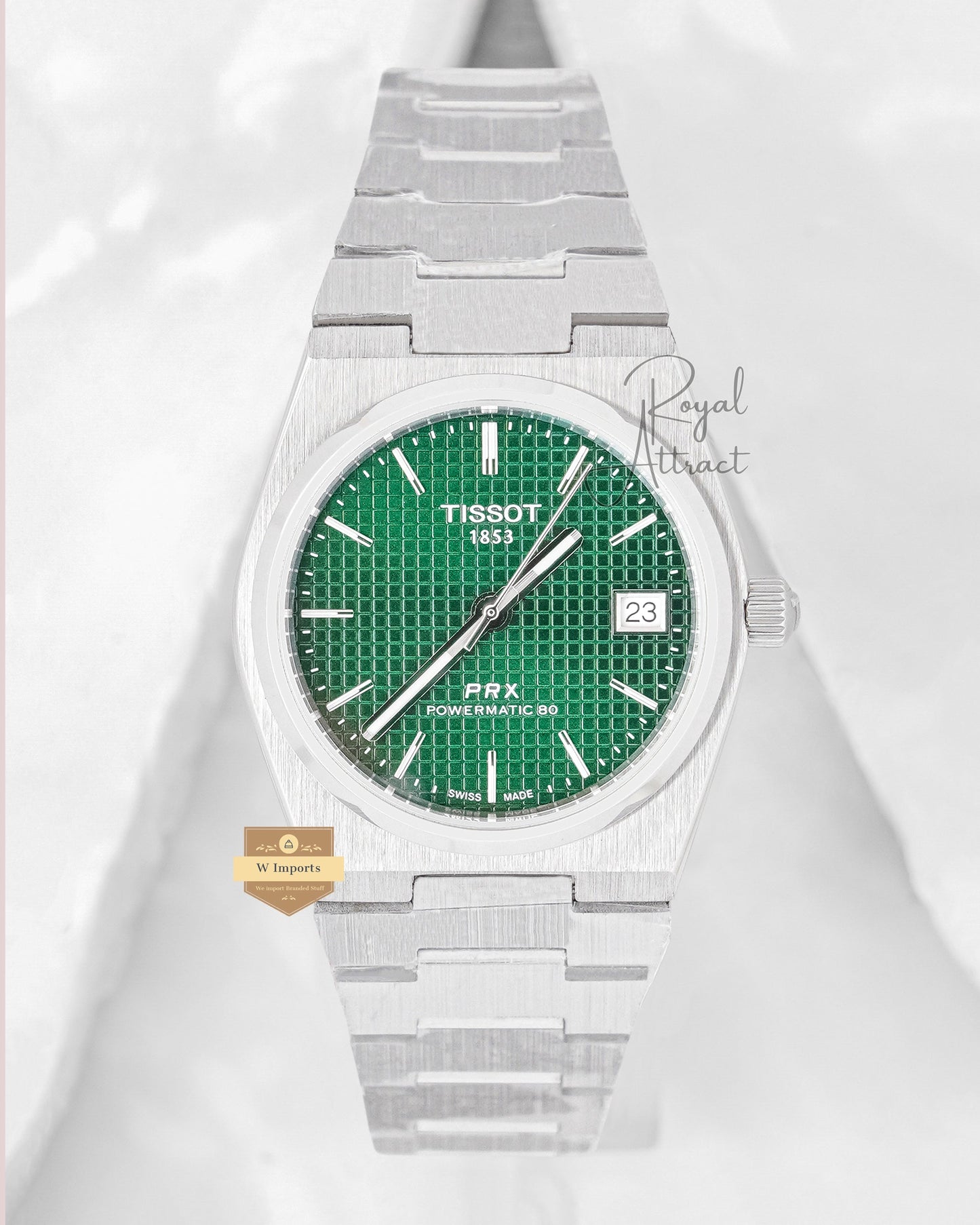 Latest Collection Prx 35mm Silver With Green Texture Dial Unisex Watch