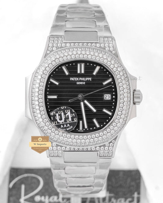 Latest Collection Silver Stone Case With Black Dial Automatic Watch