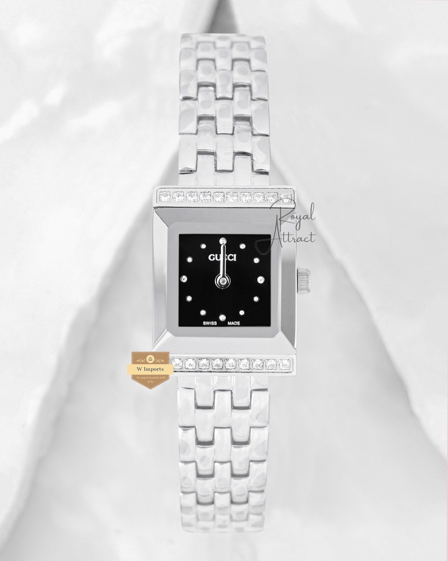 Latest Collection Silver With Black Dial Stone Bezel Ladies Watch