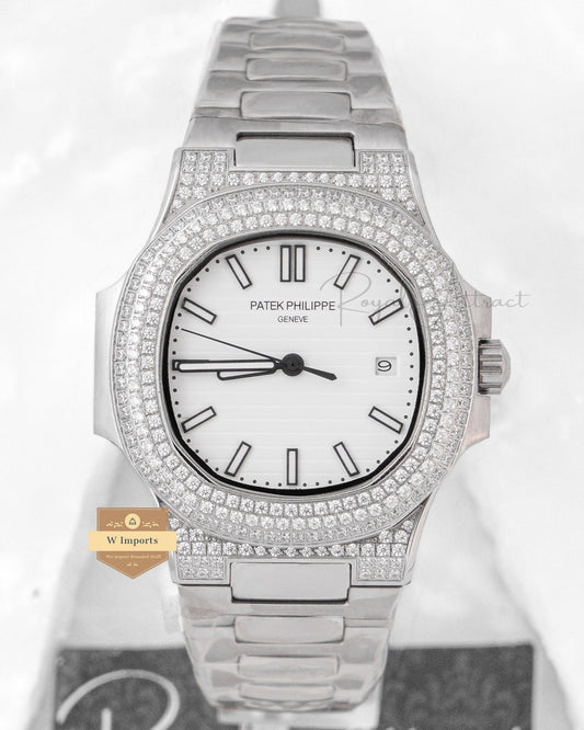 Latest Collection Silver Stone Case With White Dial Automatic Watch