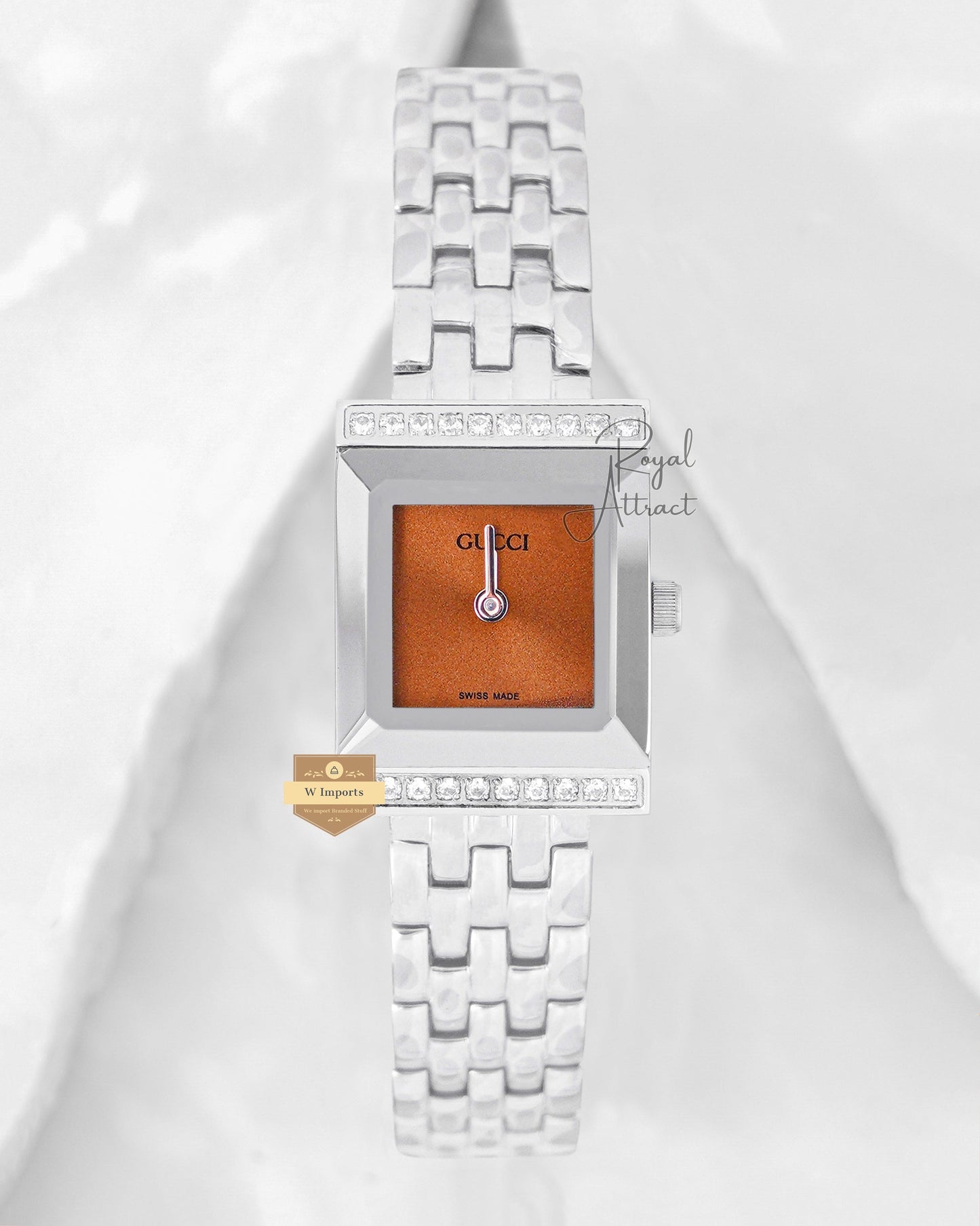 Latest Collection Silver With Orange Dial Stone Bezel Ladies Watch