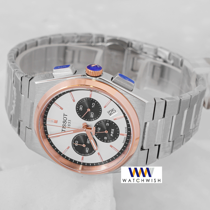 LATEST COLLECTION PRX CHRONOGRAPH TWO TONE ROSE GOLD WITH WHITE DIAL WATCH