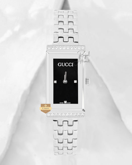 Latest Collection Slimmest Stone Bezel Silver With Black Dial Ladies Watch