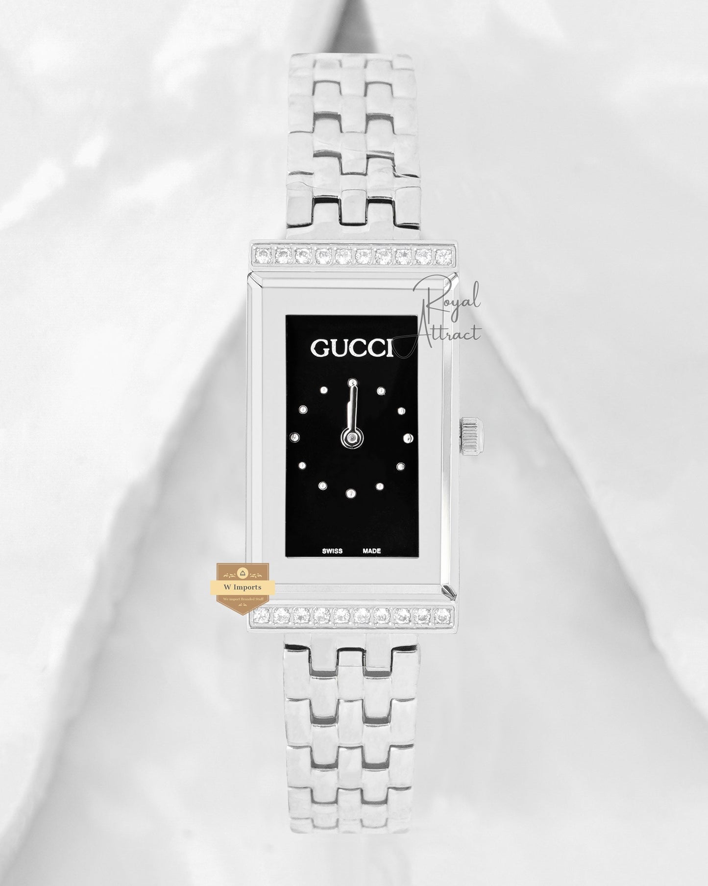 Latest Collection Slimmest Stone Bezel Silver With Black Dial Ladies Watch