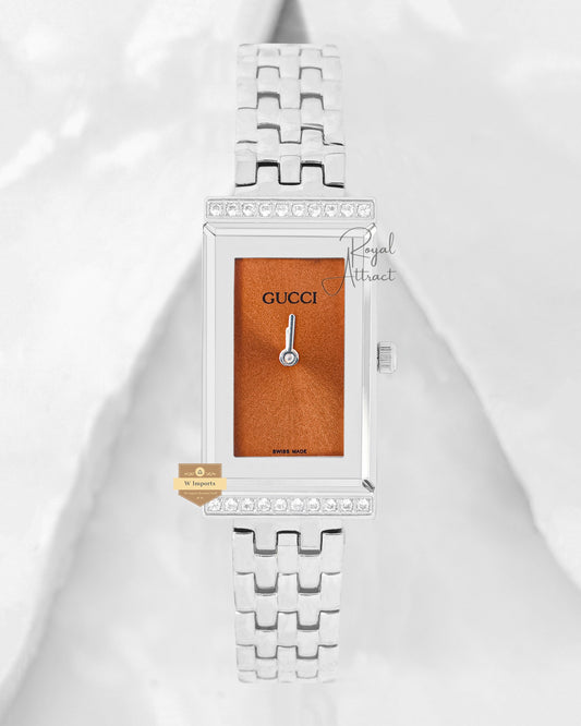 Latest Collection Slimmest Stone Bezel Silver With Orange Dial Ladies Watch