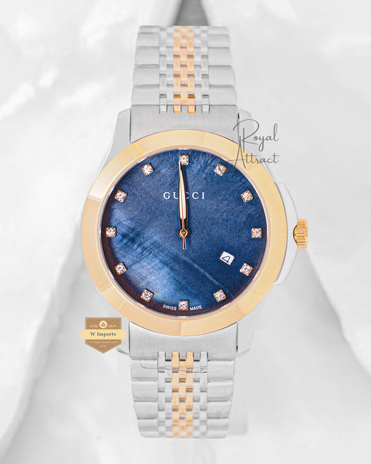 Latest Collection Two Tone Yellow Gold With Galaxy Blue Dial Chain Watch