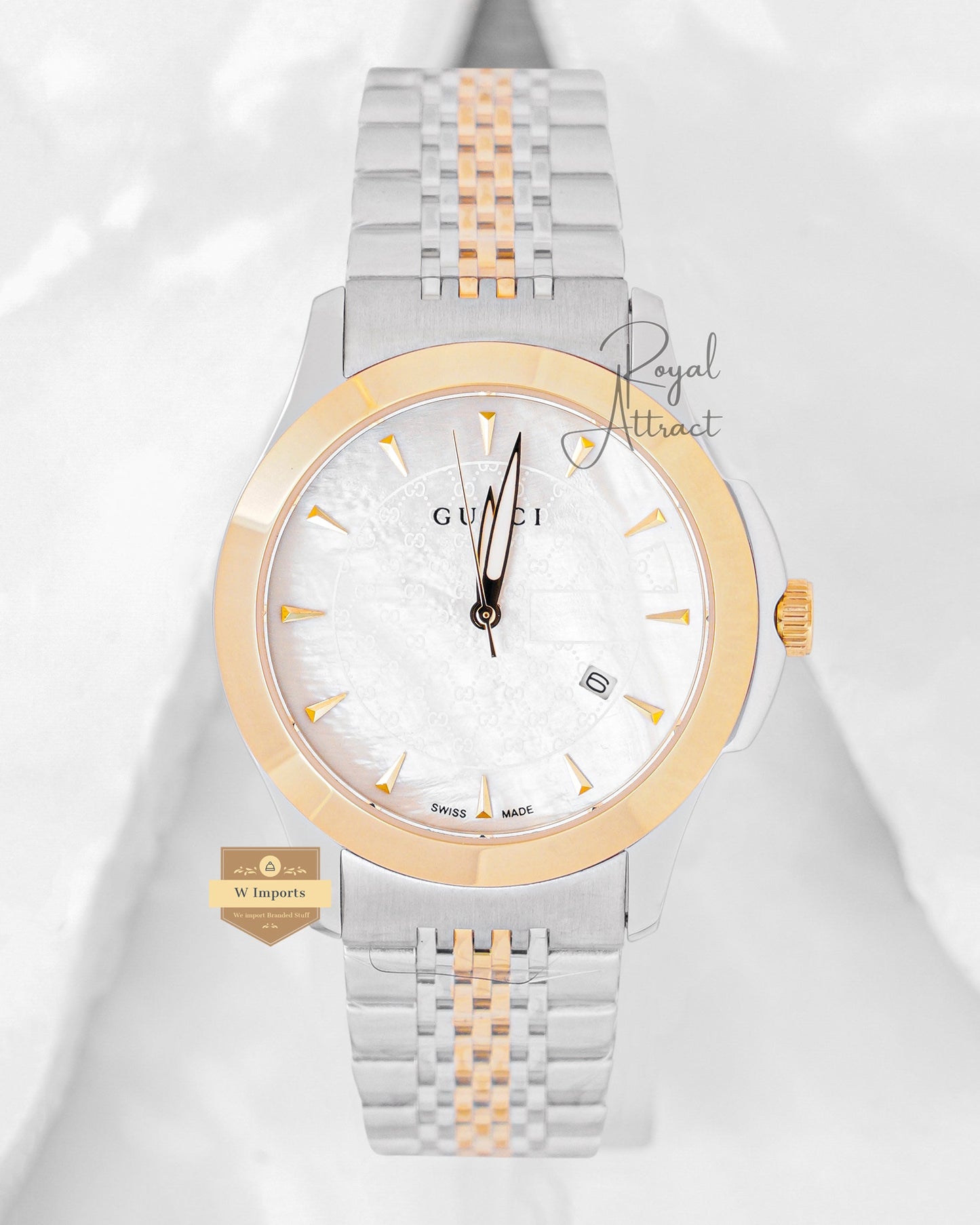 Latest Collection Two Tone Yellow Gold With Mother Of Pearl Dial Chain Watch