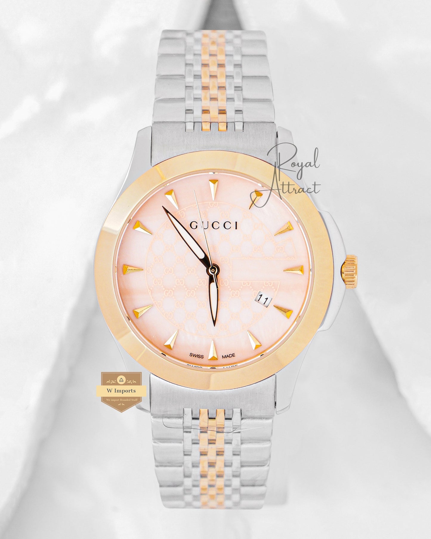 Latest Collection Two Tone Yellow Gold With Peach Dial Chain Watch
