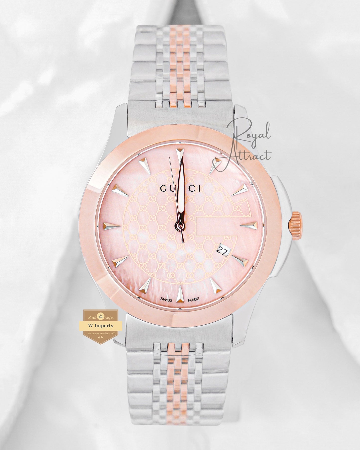 Latest Collection Two Tone Rose Gold With peach Dial Ladies Watch