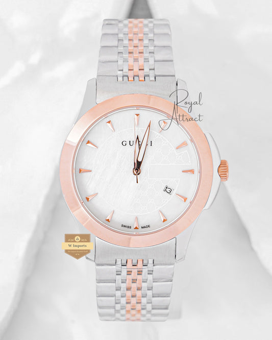 Latest Collection Two Tone Rose Gold With Mother Of Pearl Dial Chain Watch