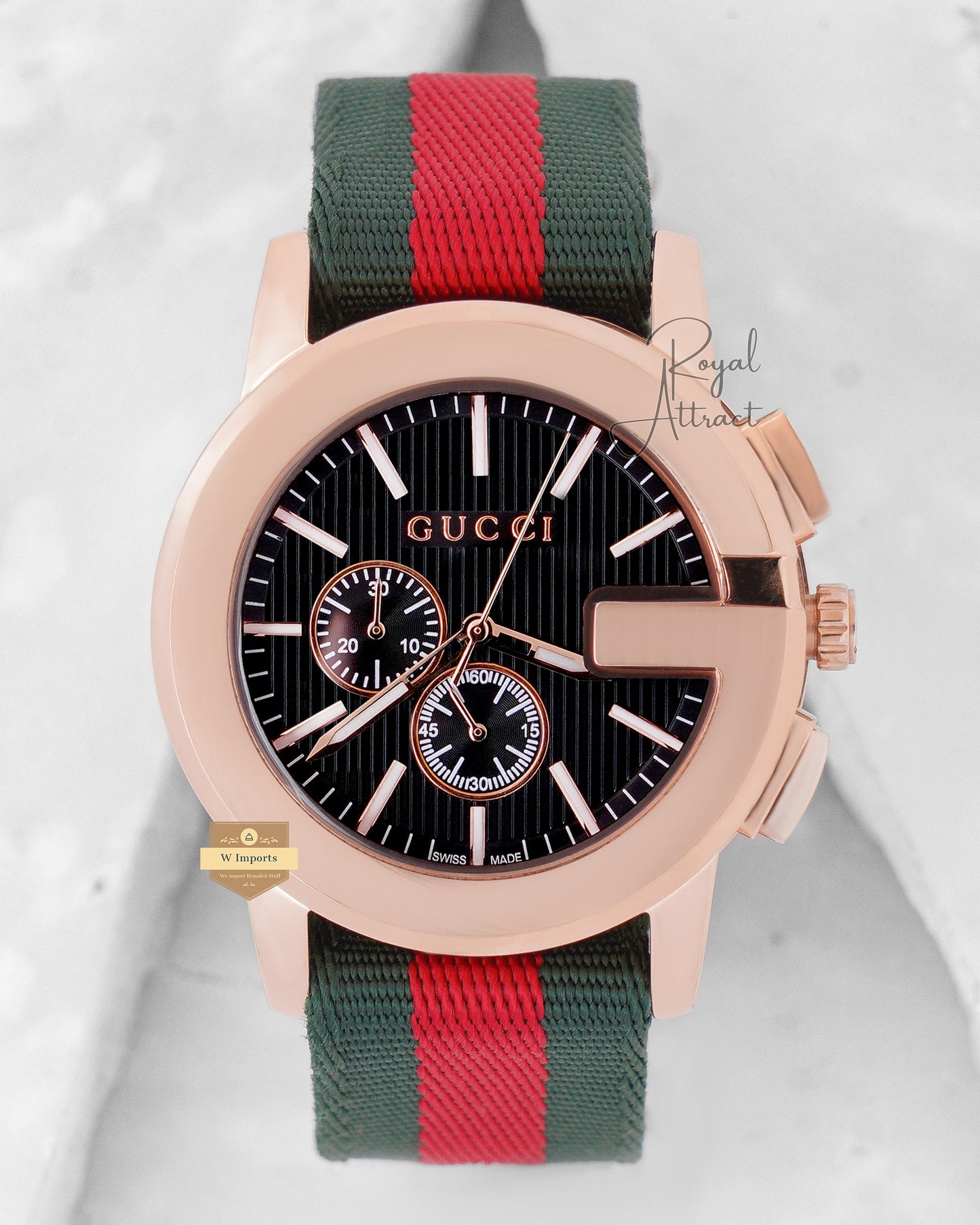 Latest Collection Chronograph Rose gold case With Black Dial And Nylon Strap