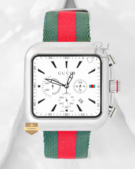 Latest Collection Chronograph Silver Matt Case With White Dial and Nylon Strap