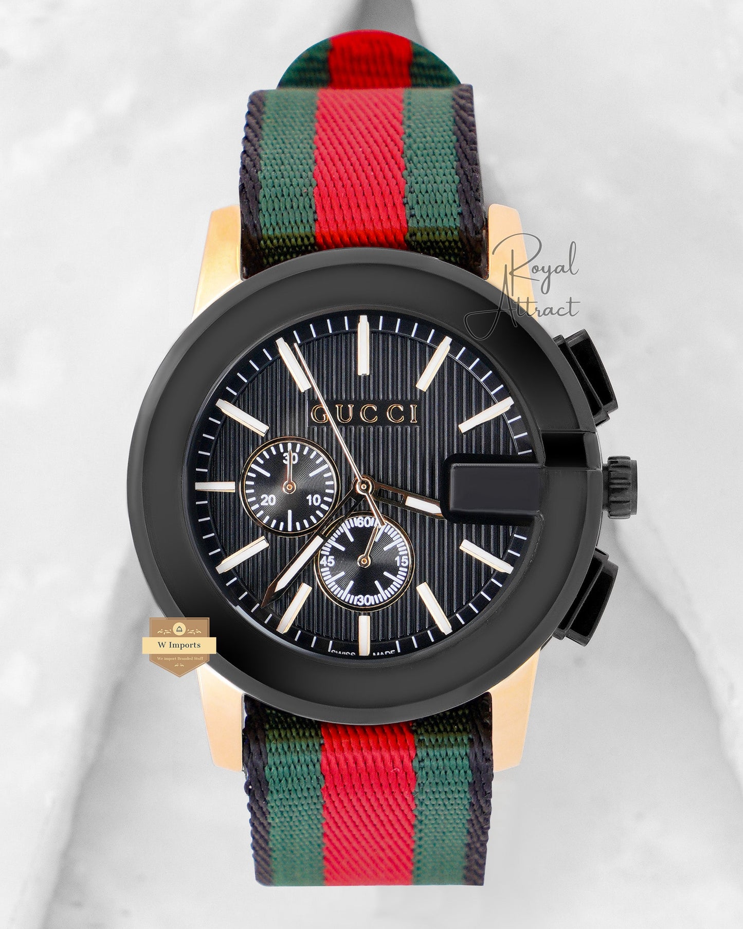 Latest Collection Chronograph Golden Case With Black Dial And Nylon Strap