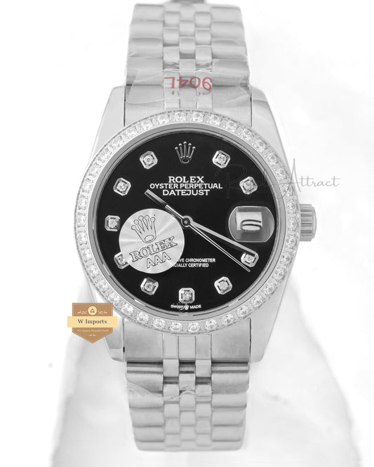 Latest Collection 36 Silver With Black Dial Stone Bezel & Index Automatic Watch ZR Factory