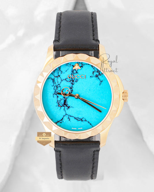 Latest Collection Yellow Gold Case With Tiffany Dial & Black Leather Strap