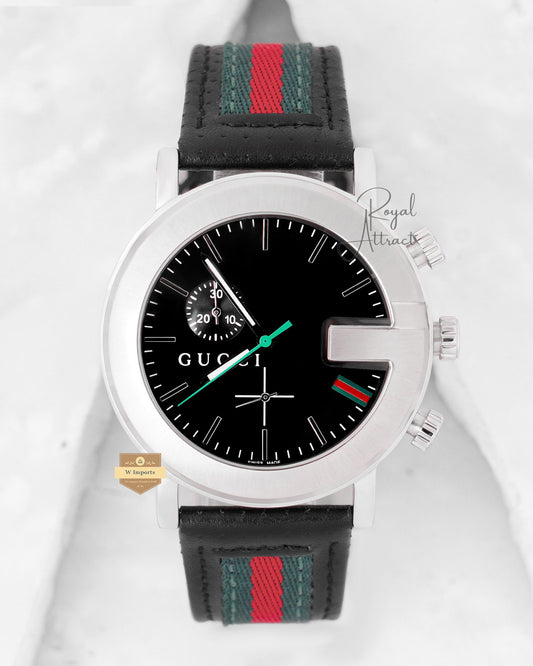 Latest Collection Chronograph Silver Case With Black Dial And Leather Strap