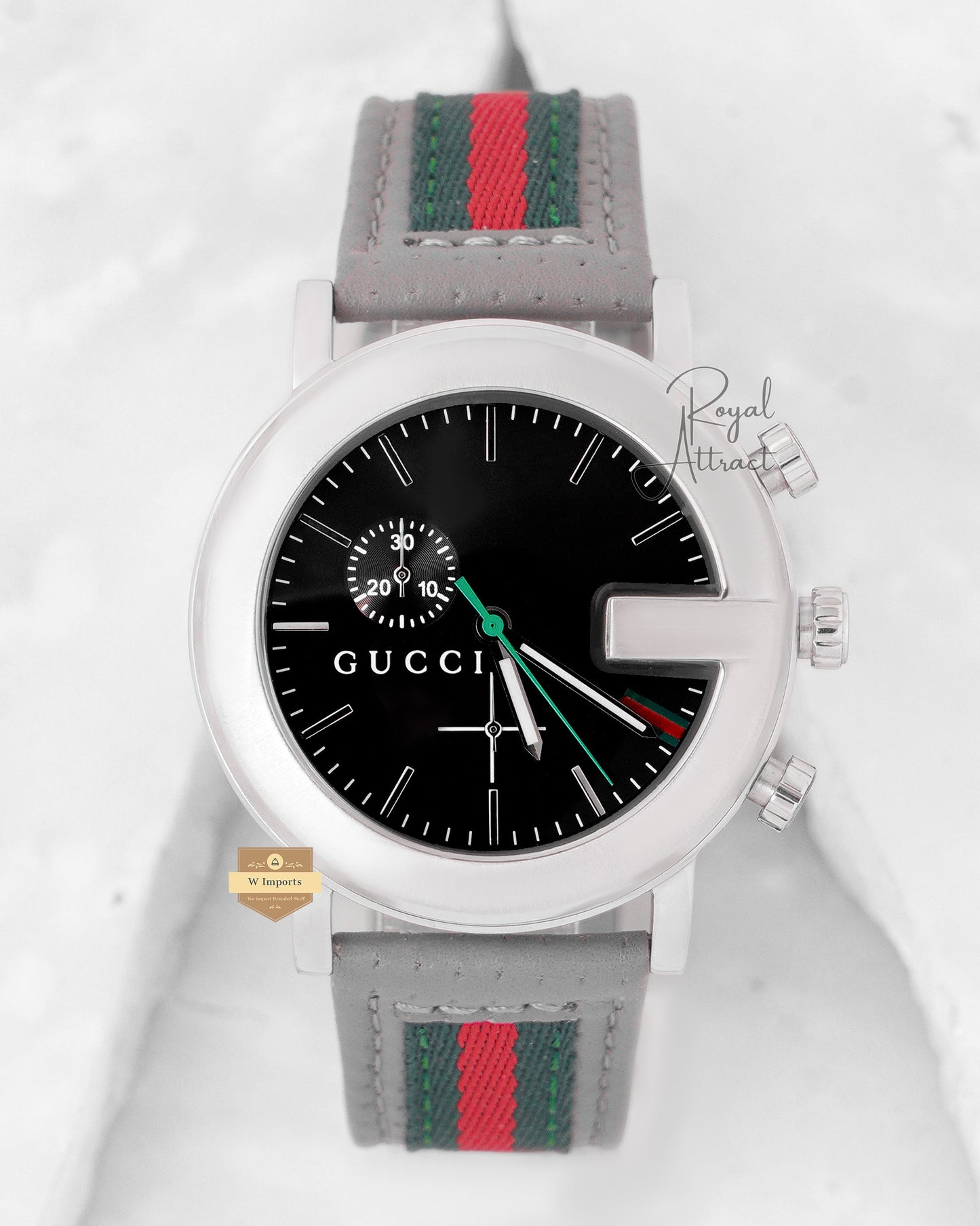 Latest Collection Chronograph Silver Case With Black Dial And Leather Strap