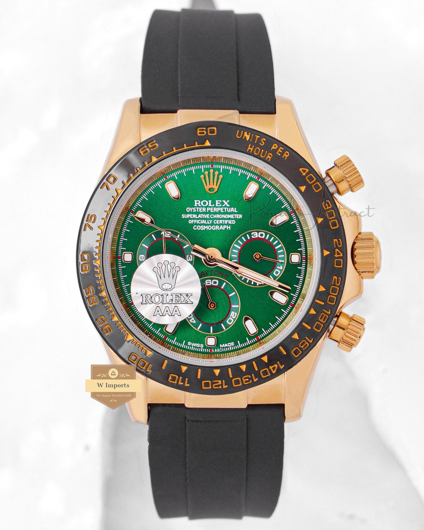 Latest Collection Chronograph 40mm Rose Gold Case With Green Dial & Black Rubber Strap ZR FACTORY