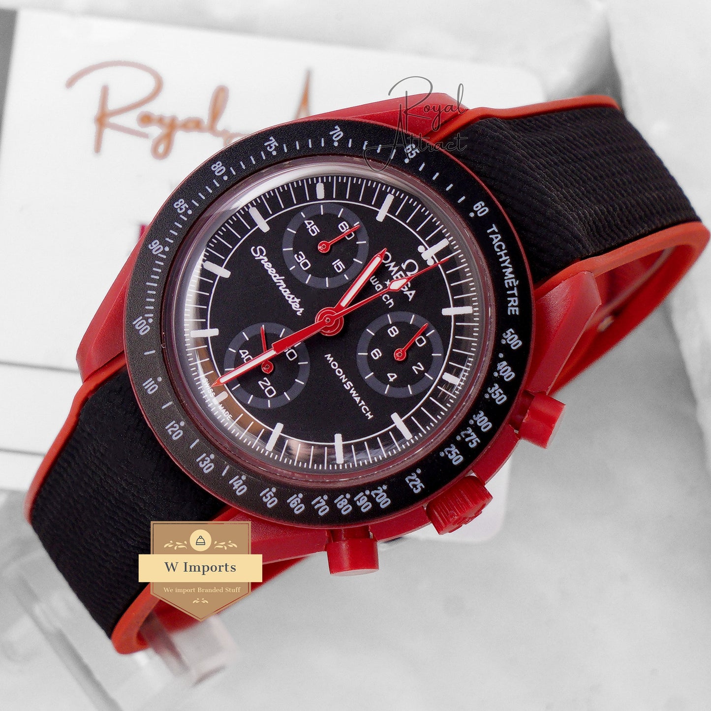 Latest Collection Chronograph Red Matt Case With Black Dial And Pvc Strap