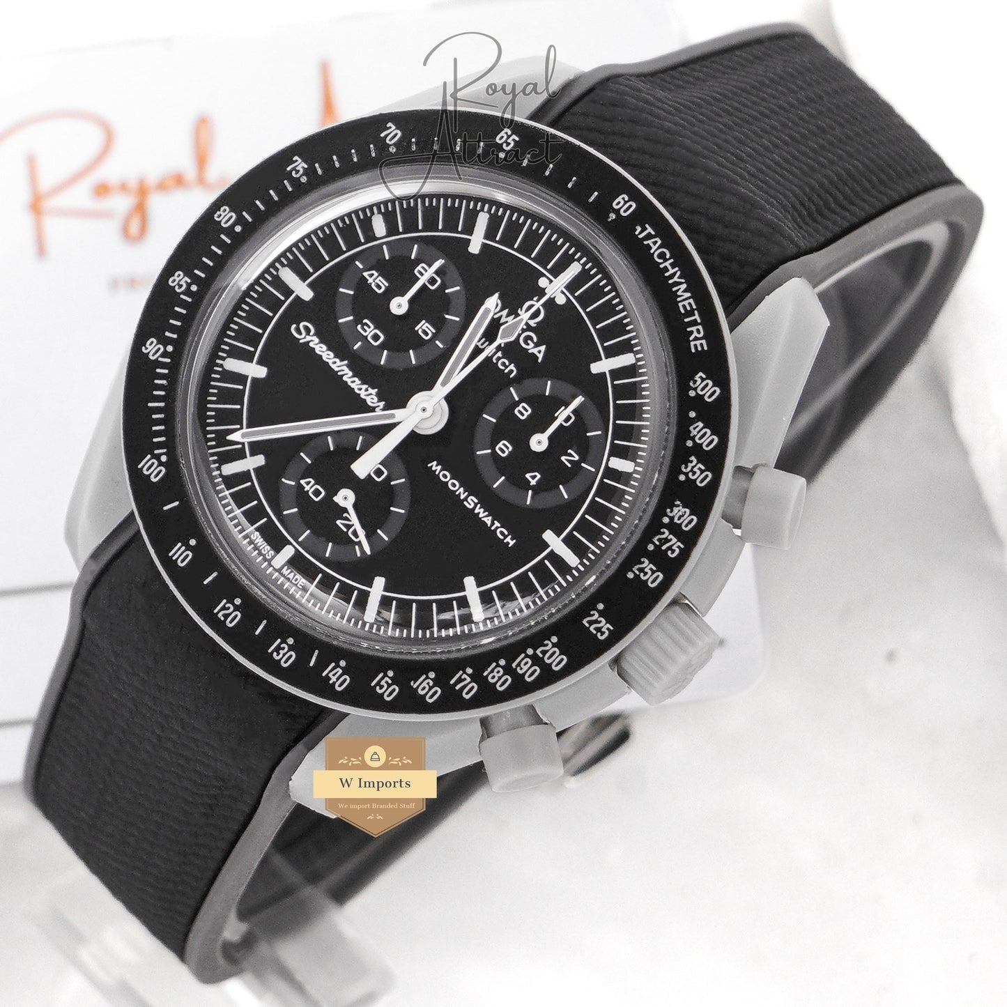 Latest Collection Chronograph Matt Case With Black Dial And Pvc Strap