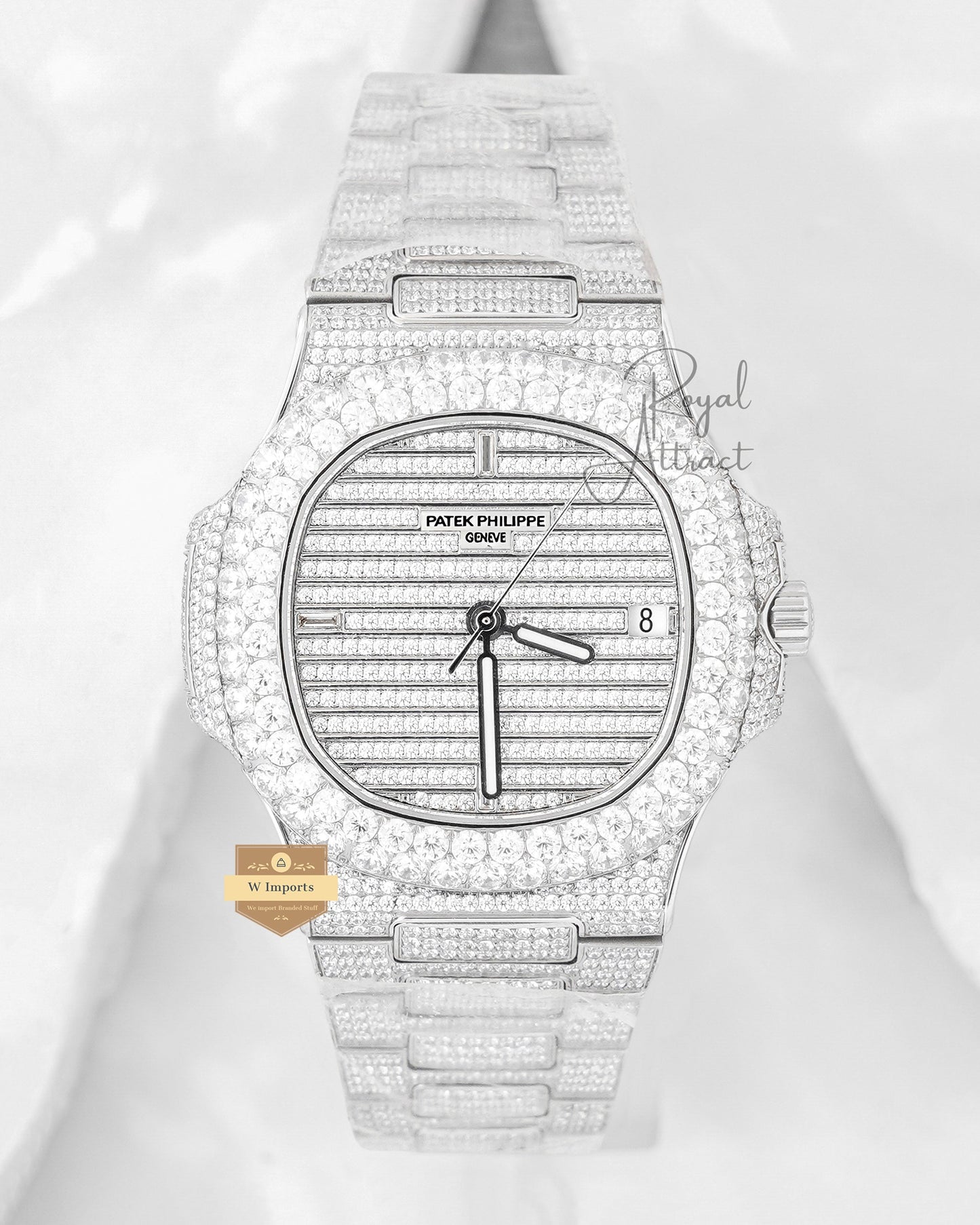 New Arrival Premium Silver With Dial Automatic Stone Watch
