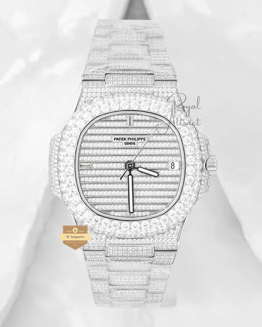 New Arrival Premium Silver With Dial Automatic Stone Watch