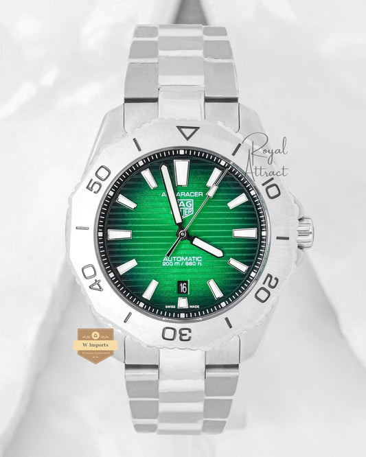 Latest Collection Silver With Green Dial Automatic Chain Watch
