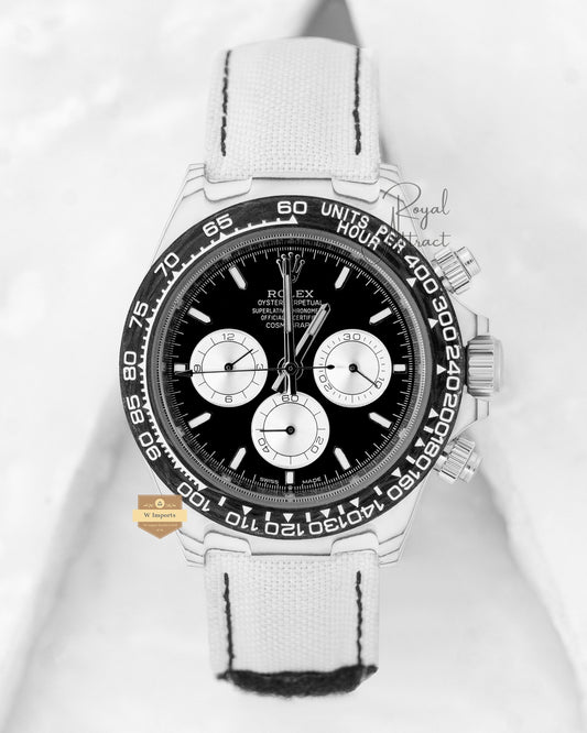 Latest Collection 40 White Carbonic Case With Black Dial Nylon Strap Oz Made