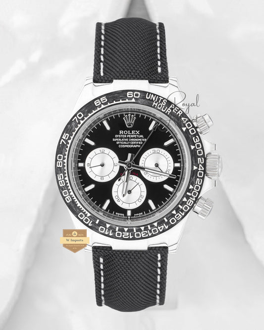 Latest Collection 40 White Carbonic Case With Black Dial Nylon Strap Oz Made