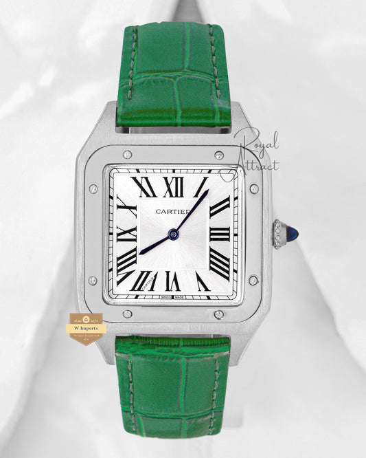 Latest Collection Silver Case With Dial & Green Leather Strap