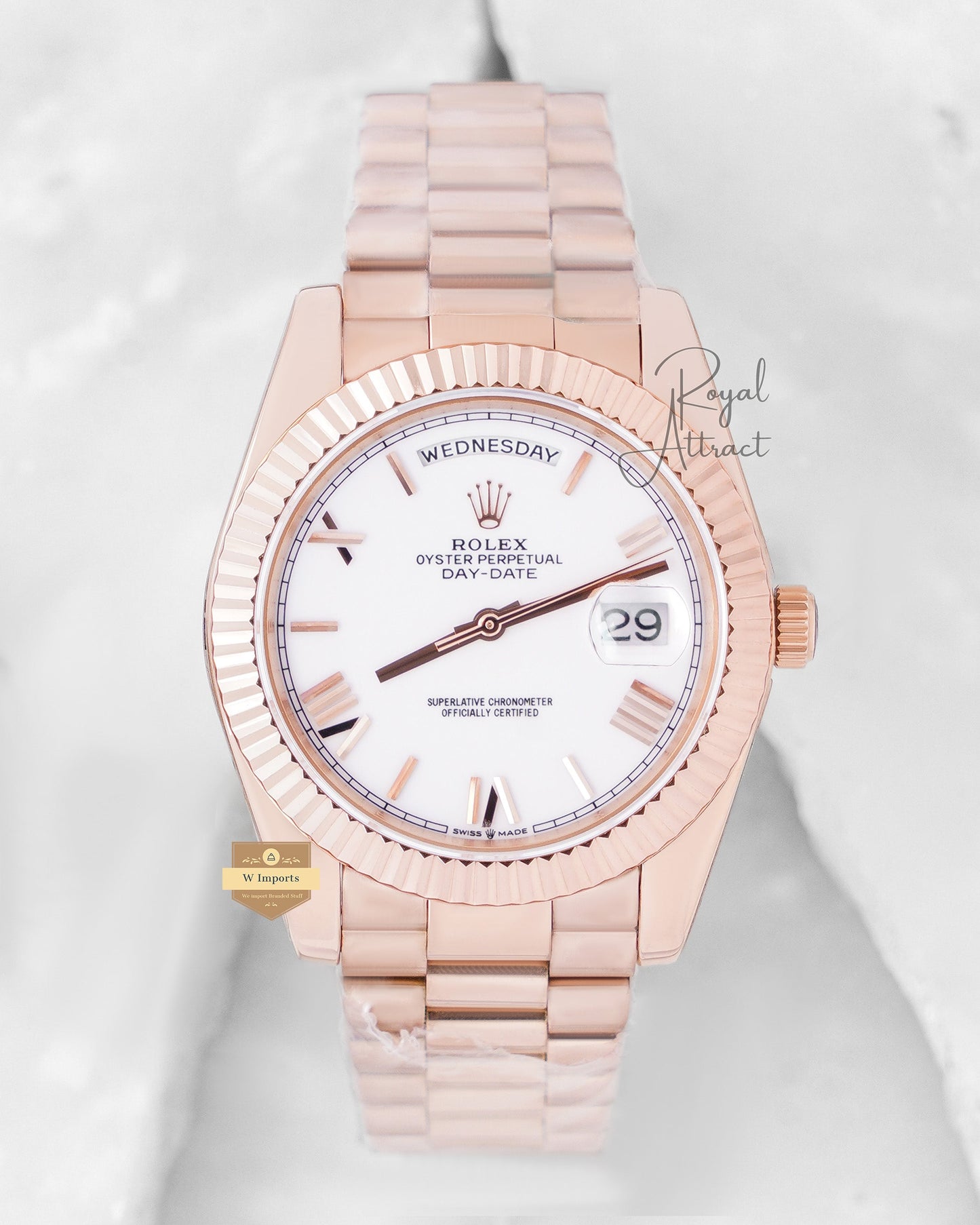 Latest Collection 40 Rose Gold With White Dial & Fluted Bezel Automatic Watch BP Made
