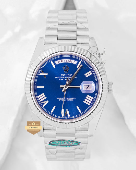 Latest Collection 40 Silver With Blue Dial Automatic Watch Clean Made