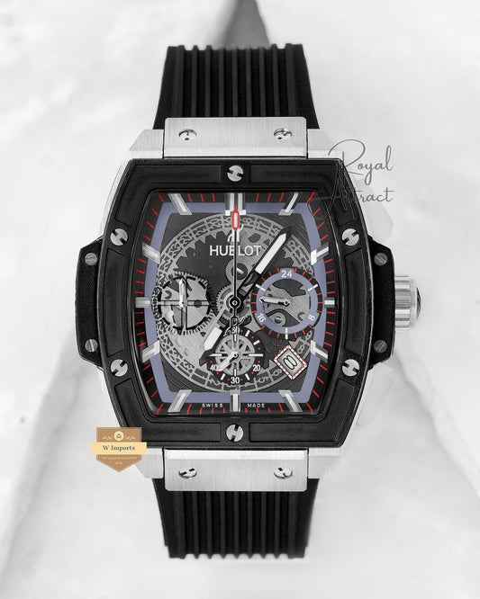 New Arrival Chronograph Silver Case With Skeleton Dial Pvc Strap Watch