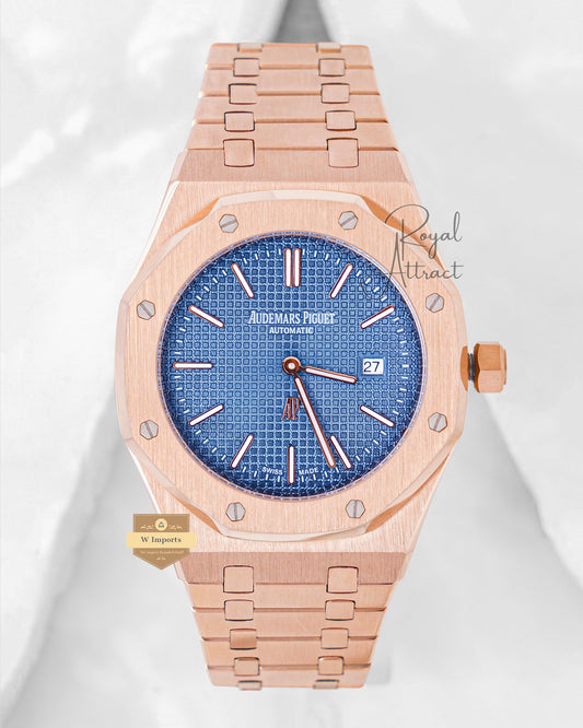 Latest Collection Slim Rose Gold With Blue Dial Chain Watch